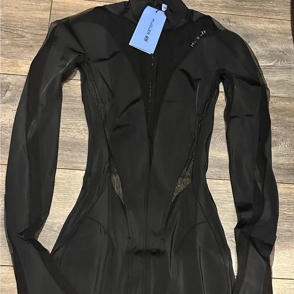 Brand New Mugler HM Mesh Panelled Mini Dress Size UK 6 - Picture 1 of 1